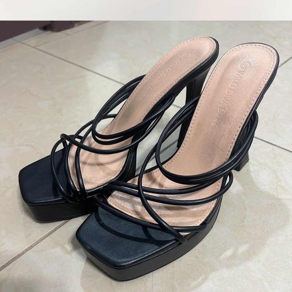 Wild Diva Black Strappy Platform Heels
